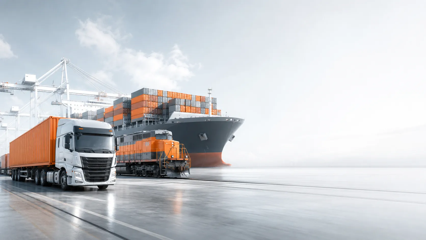 Multimodal logistics: truck, train, container ship